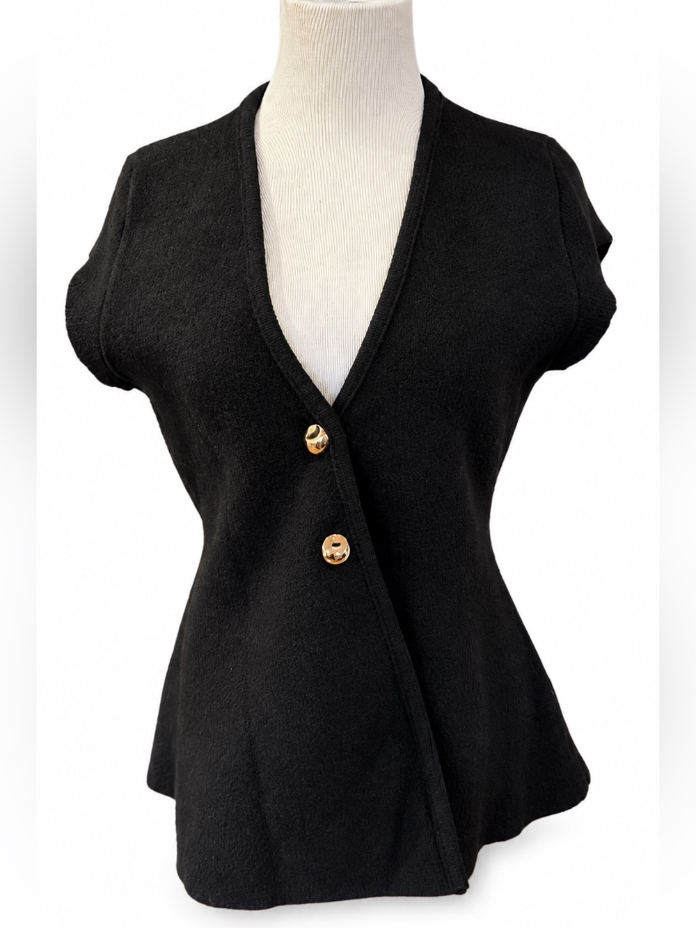 Zara Black Knit Short Sleeve Cardigan Small
